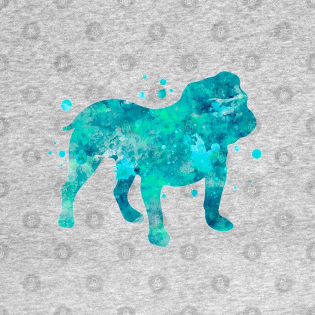 Turquoise English Bulldog Watercolor Painting by Miao Miao Design